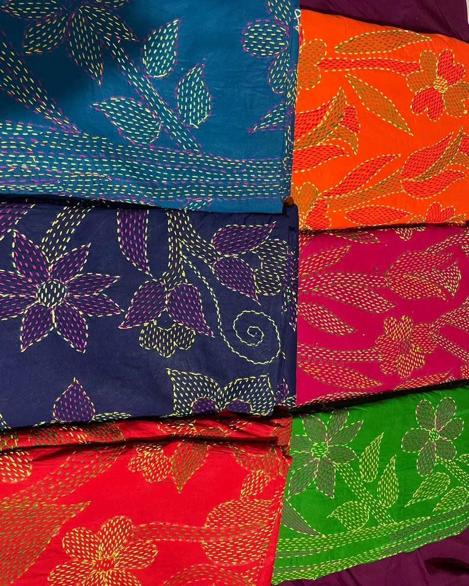 Kantha Stitch Throw - Classic Flower