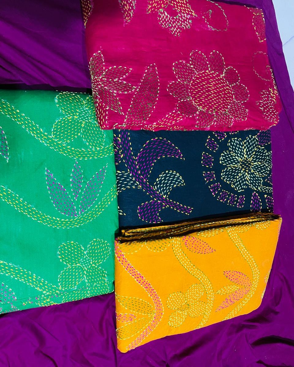 Garden motif kantha throws in four colours