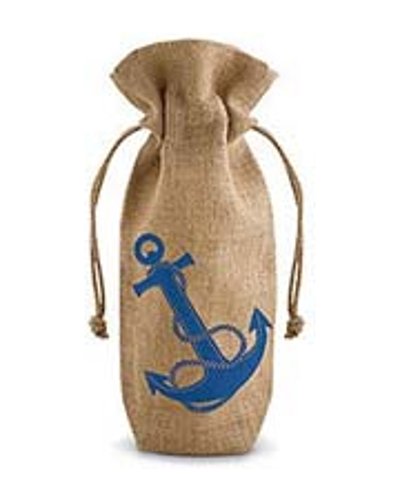Jute Drawstring Wine Bag - Anchor Print